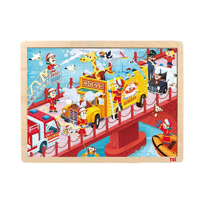 TOI Circus Fire Rescue 48pc Wooden Jigsaw Puzzle Storage Tray