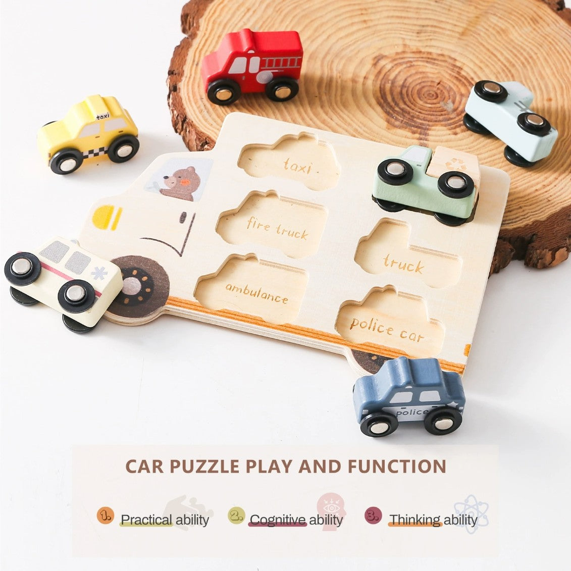 Wooden Vehicle Puzzle. Best Baby Infant Young Toddler Gift