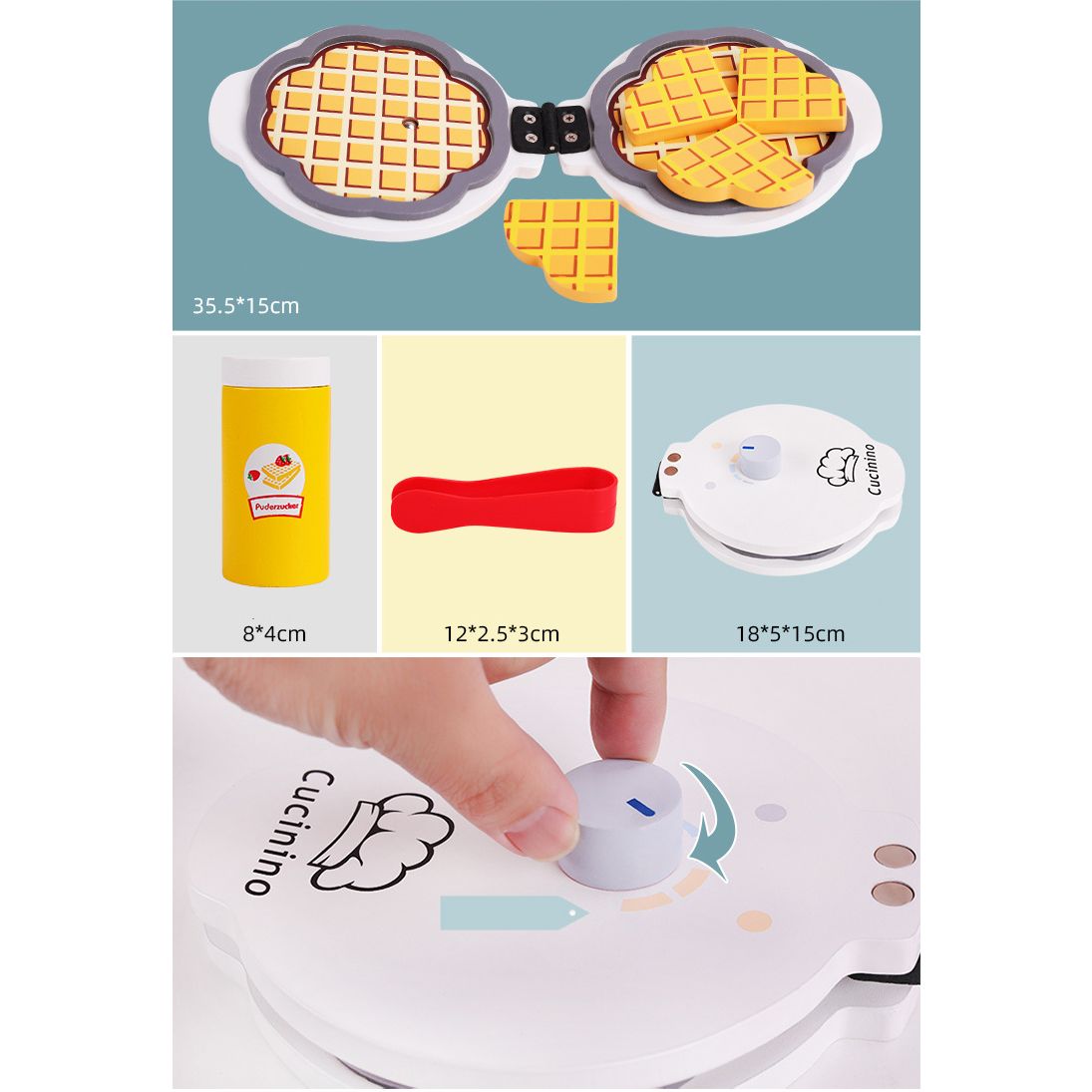 Wooden Waffle Maker. Pretend Play Set. Wooden Kitchen Food Toy.