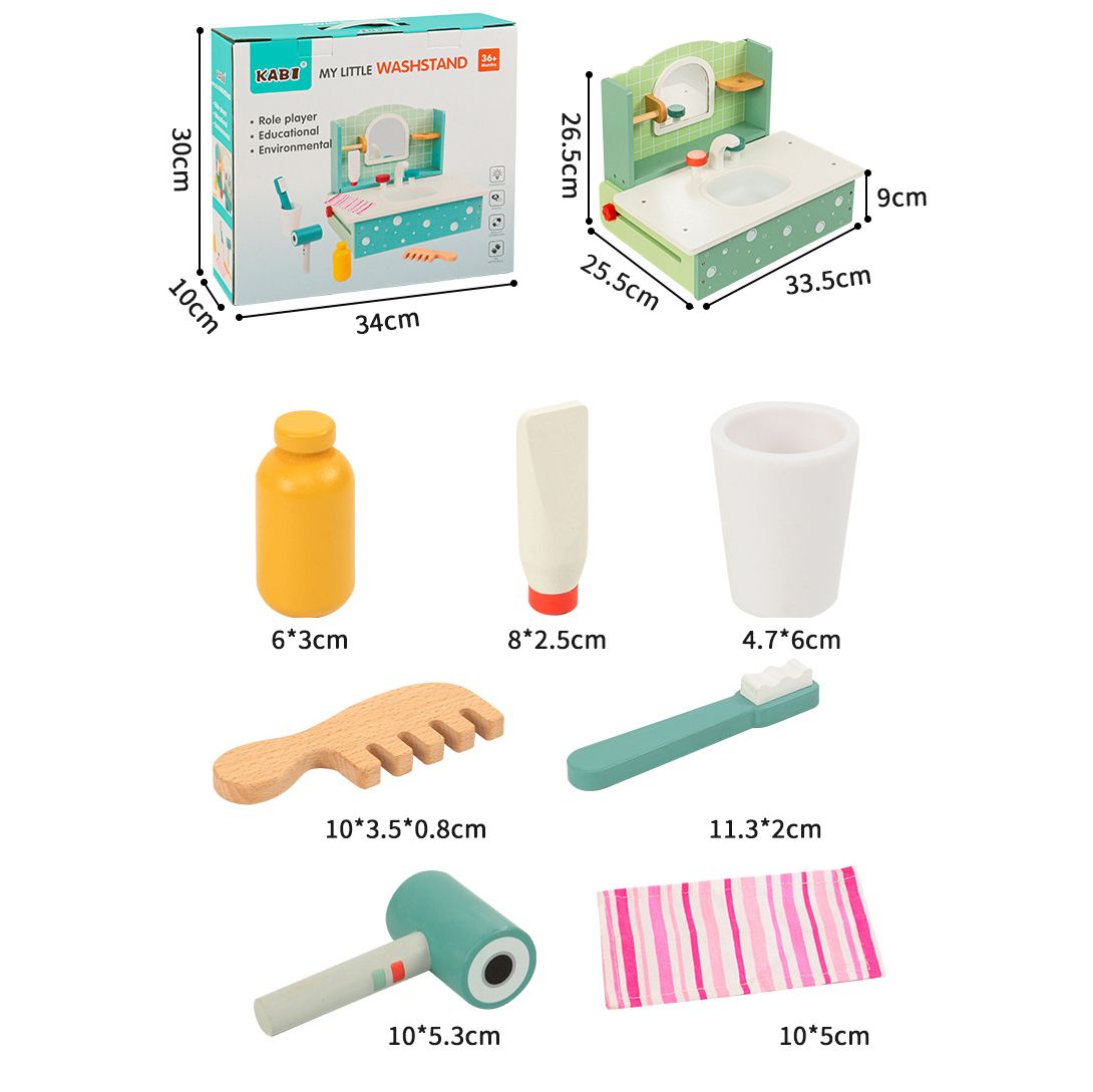 Wooden Pretend Play Wash Basin Sink with all accessories