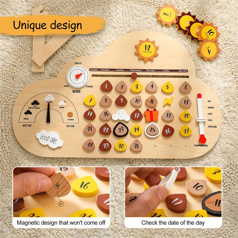 Wooden Calendar Weather Recording Montessori Inspired Board