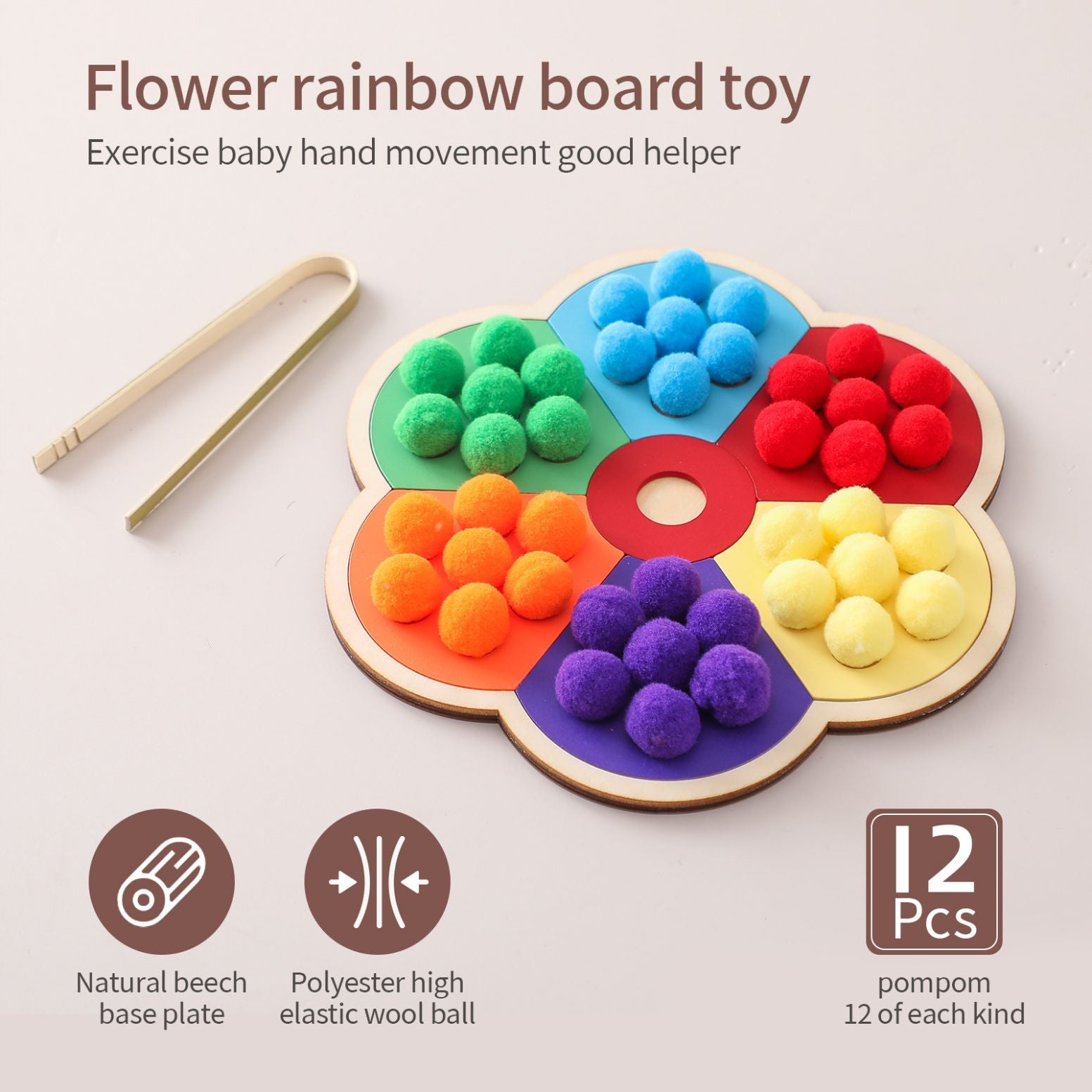 Wool Colour Ball Sorting Flower Board Montessori Toy