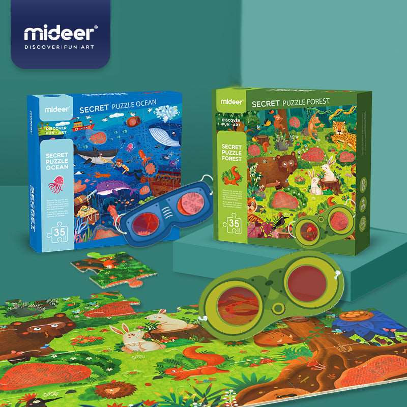 MiDeer Hidden Puzzle 35 pc with 3D glasses. Puzzles with Hidden Picture Game. Children Toy.