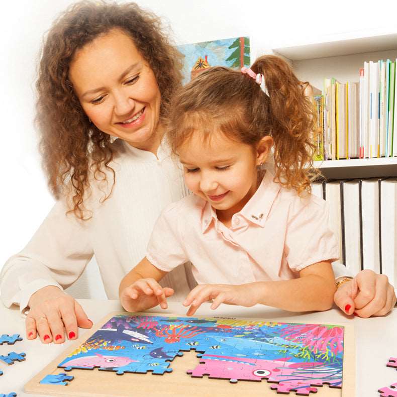 Mideer Children Wooden Jigsaw Puzzle 48pc With Storage Display Tray. Pirate or Fairy Princess Theme. Toddler Toy.