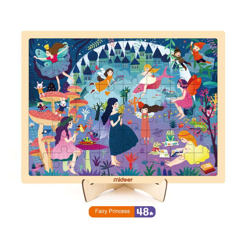 Mideer Children Wooden Jigsaw Puzzle 48pc With Storage Display Tray. Pirate or Fairy Princess Theme. Toddler Toy. Fairy Princess