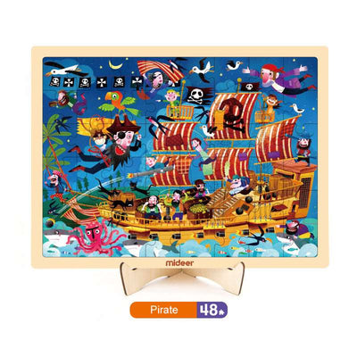 Mideer Children Wooden Jigsaw Puzzle 48pc With Storage Display Tray. Pirate or Fairy Princess Theme. Toddler Toy. Pirate
