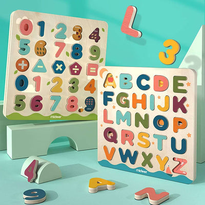 MiDeer Wooden Alphabet & Number Puzzle Board. Children Toy Gift