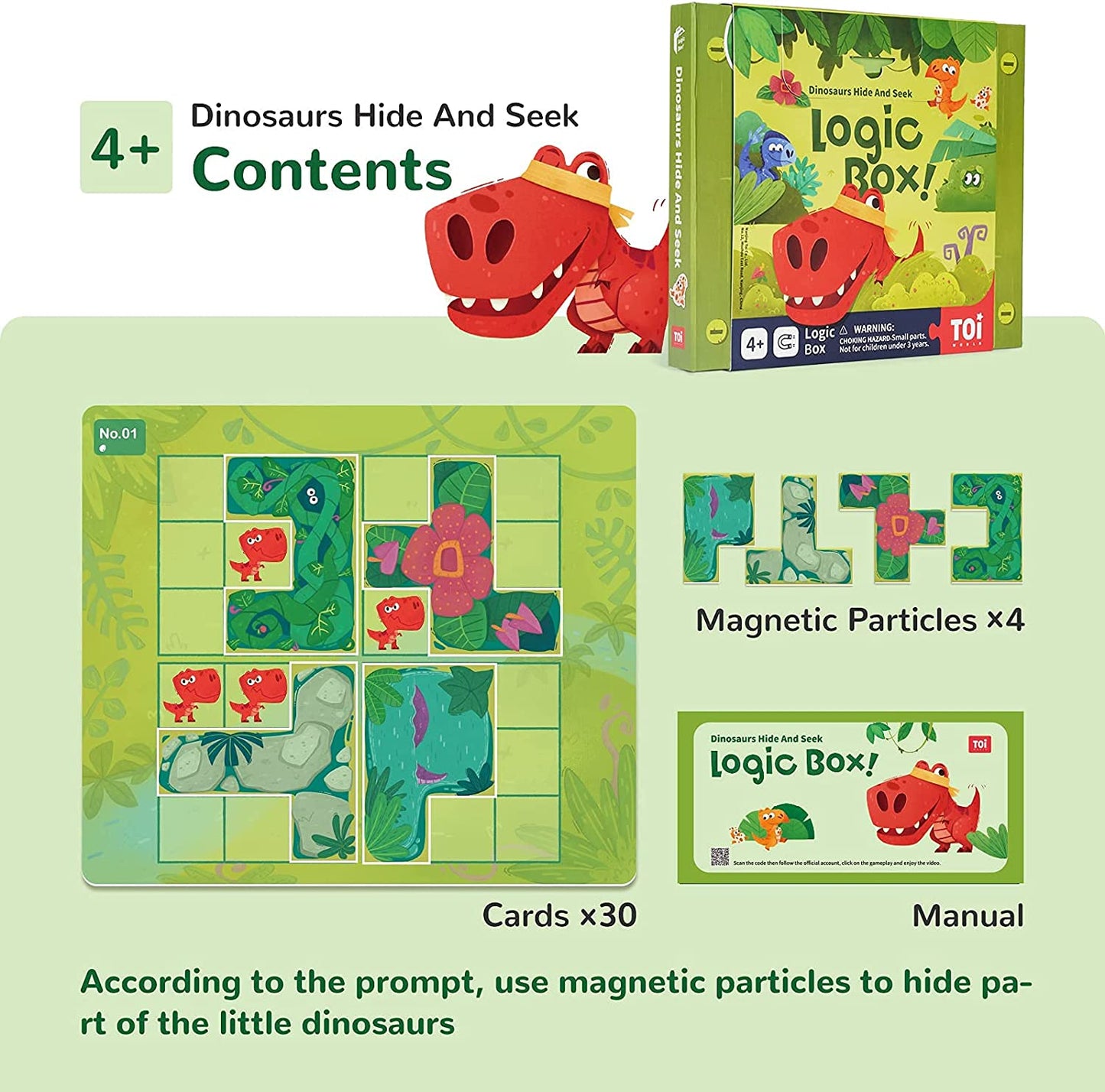 TOI Logic Box Dinosaurs Hide and Seek - Magnetic Strategy Board Game. STEM Toy