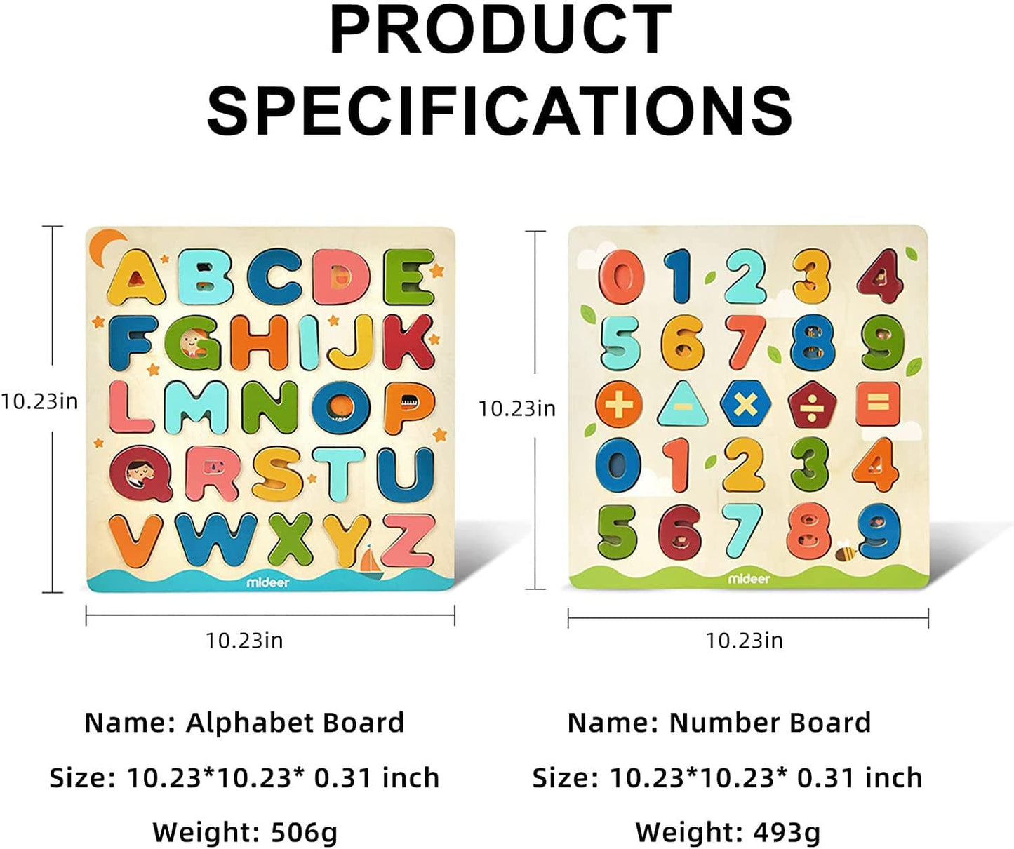 MiDeer Wooden Alphabet & Number Puzzle Board. Children Toy Gift