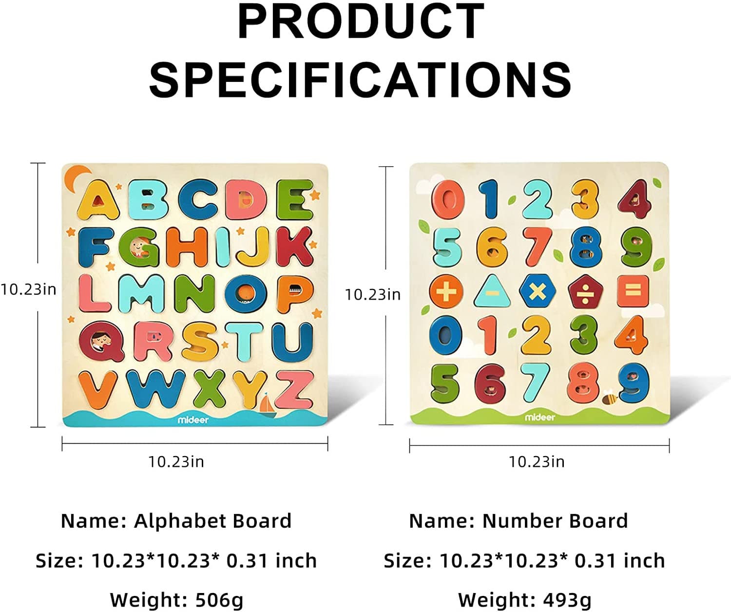 MiDeer Wooden Alphabet & Number Puzzle Board. Children Toy Gift