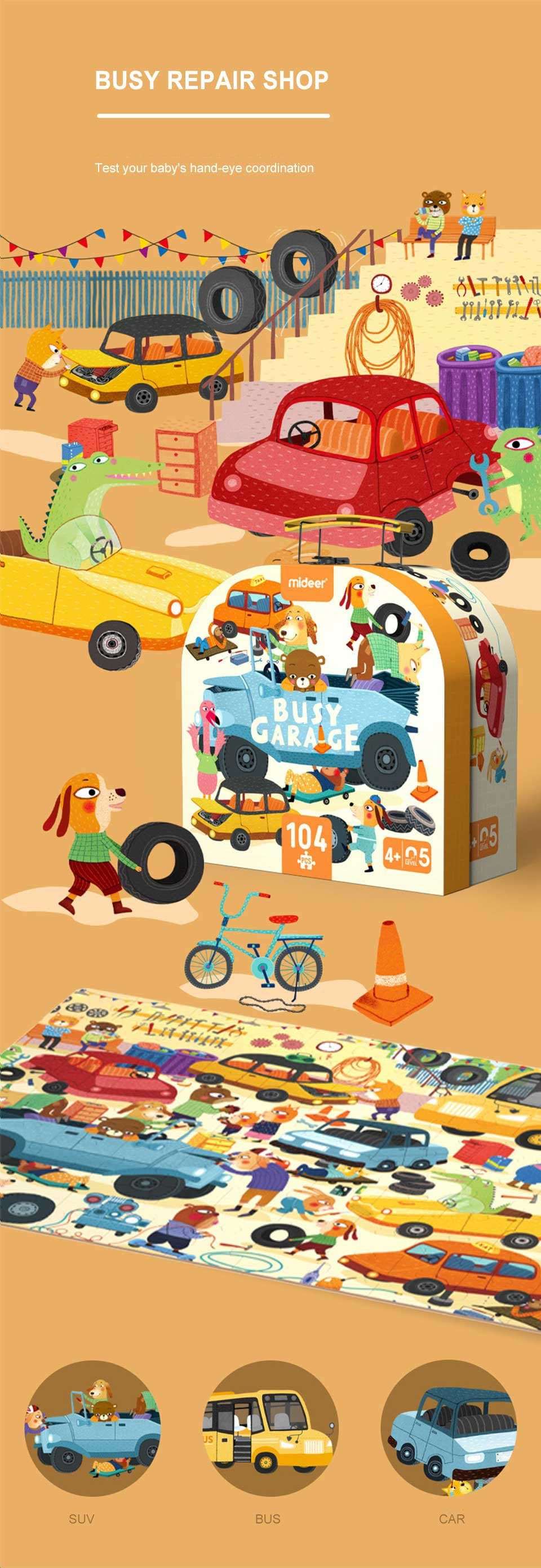MiDeer Busy Garage (104pc) Jigsaw Puzzle with Portable Gift Box. Children Toy Gift