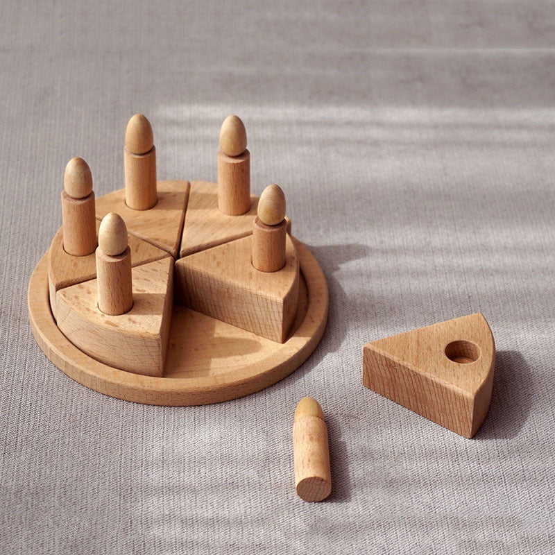 Wooden Birthday Cake Pretend Play Set. Wooden Kitchen Food Toy.