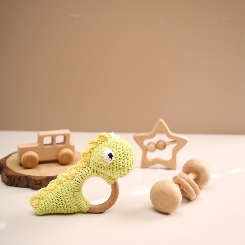 Handmade Dino Crochet Rattle / Teether , 4 piece baby gift set