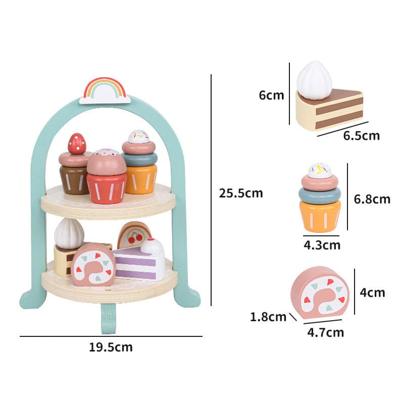 Kabi Wooden High Tea Set Pretend Play Set. Wooden Kitchen Food Toy.