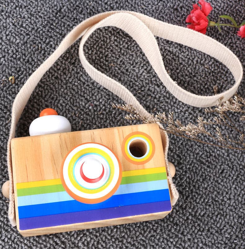 Wooden Camera with Kaleidoscope & sound feature Wooden Pretend Play Children Toy Short lens camera