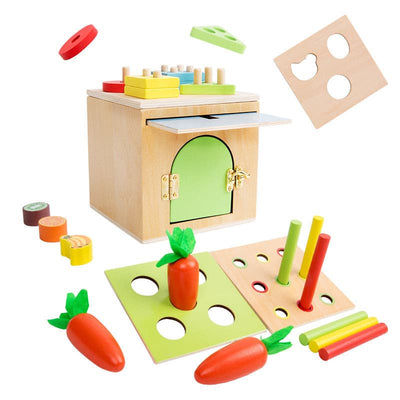 5 in 1 Wooden Montessori inspired Puzzle Game Box for toddlers.