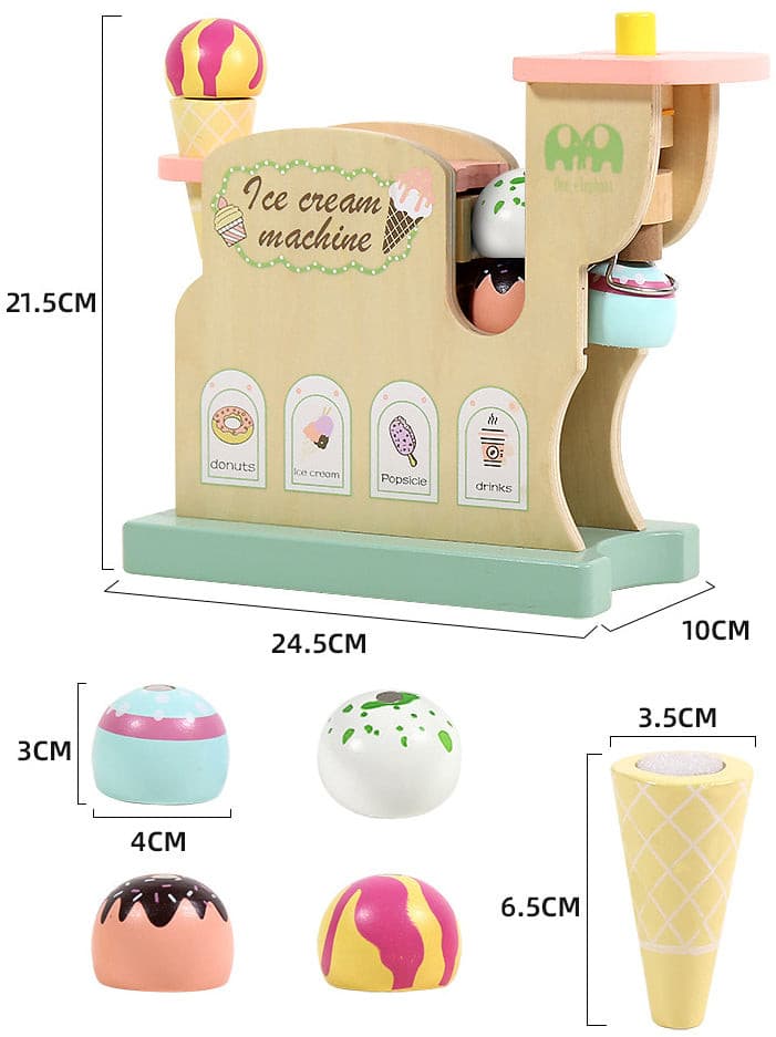 Wooden Ice Cream Machine Pretend Play Set. Wooden Kitchen Food Toy.