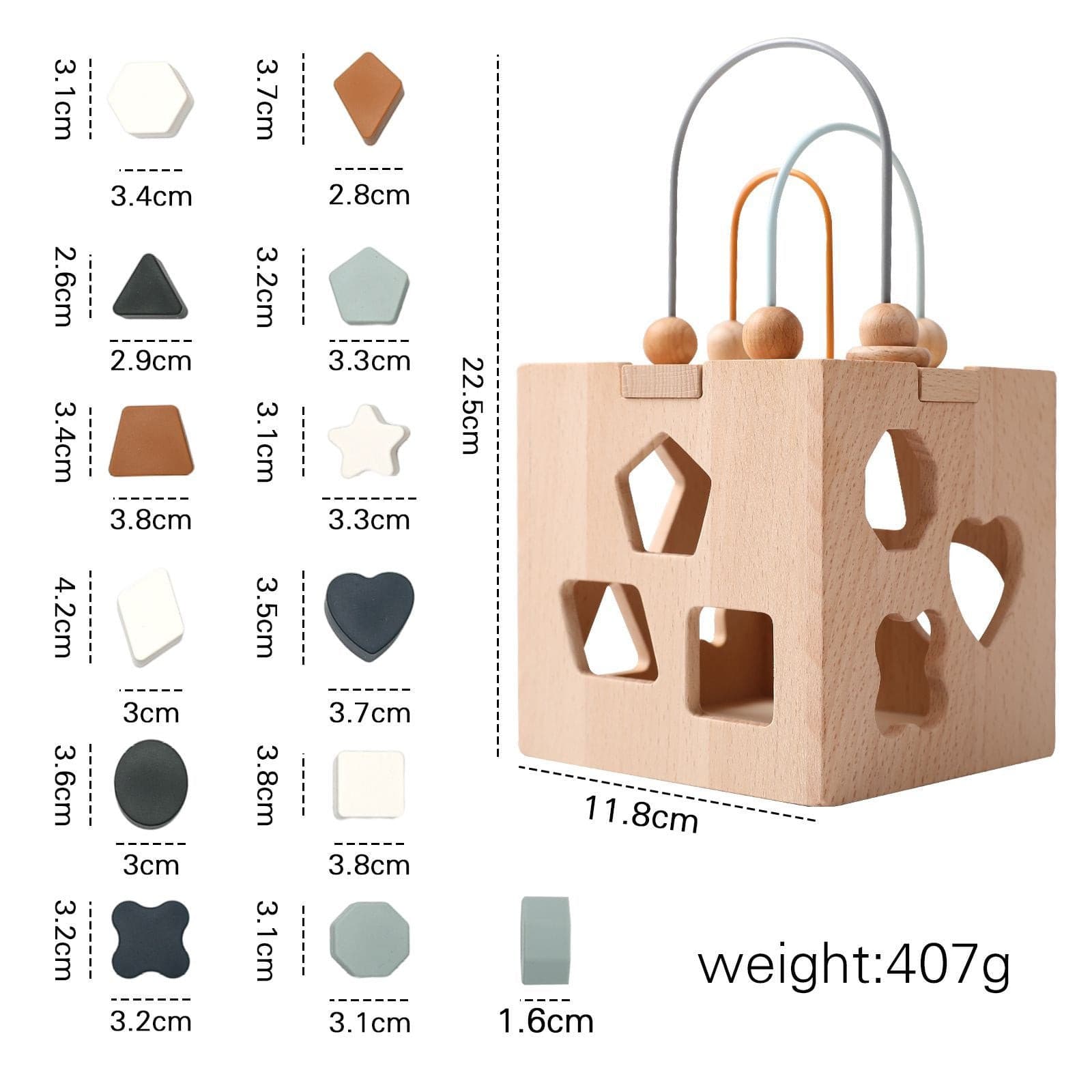 Multi Functional Shape Sorting Wooden Geometric Box Montessori Toy.