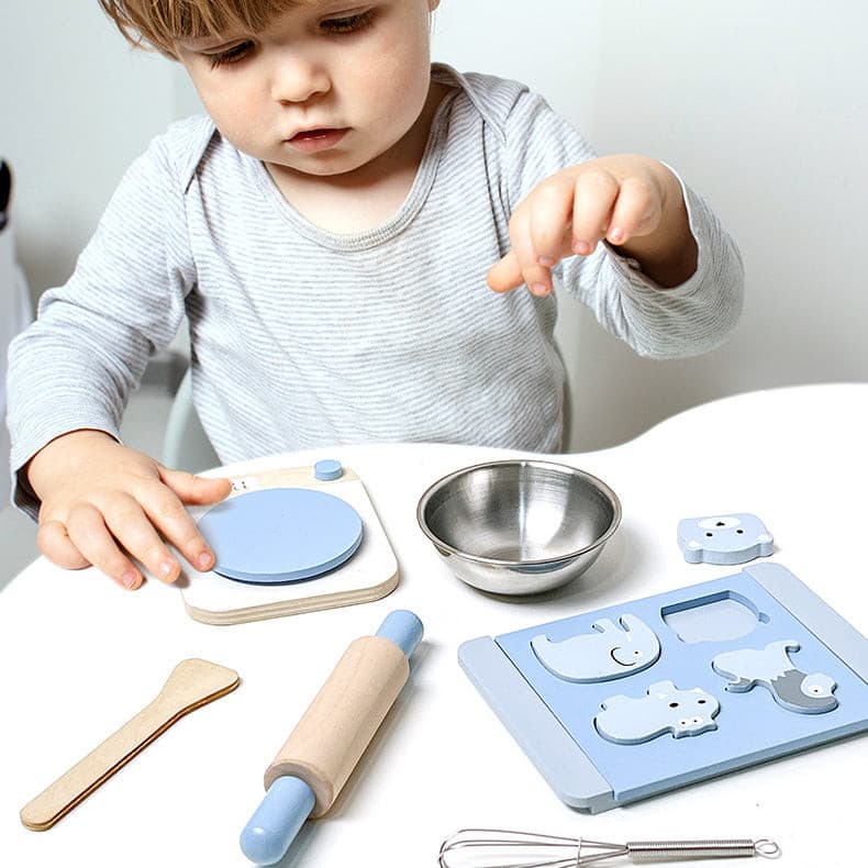 Cucino Wooden Cookie Baking Pretend Play Set. Wooden Kitchen Food Toy.