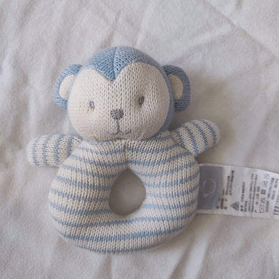 Knitted Animals Rings. Baby Toy. Blue Monkey