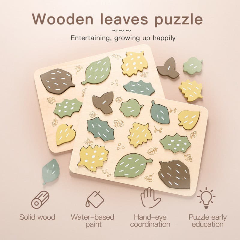 Nature Leaves Big Piece Wooden Jigsaw Puzzle. Toddler Toy