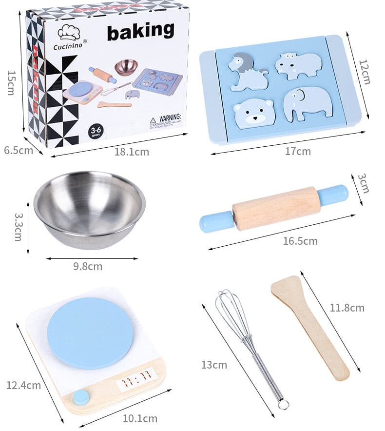 Cucino Wooden Cookie Baking Pretend Play Set. Wooden Kitchen Food Toy.