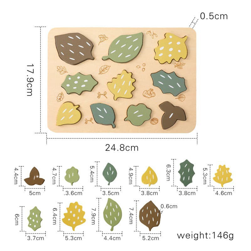 Nature Leaves Big Piece Wooden Jigsaw Puzzle. Toddler Toy