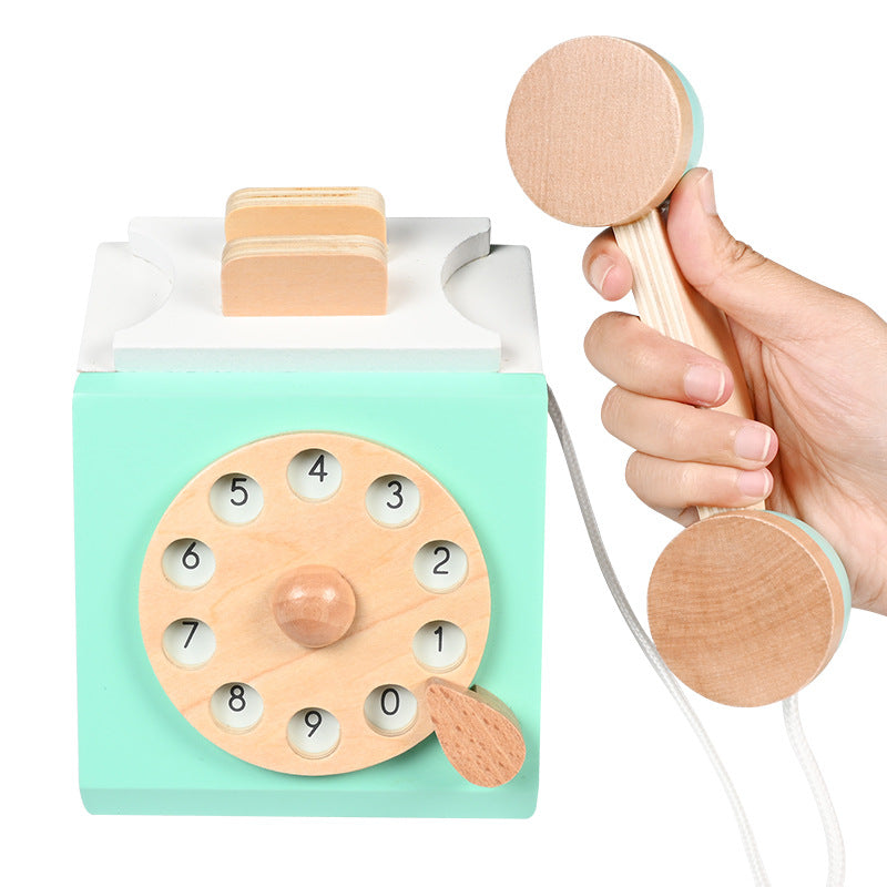 Wooden Vintage Retro Telephone, Wooden Children Toy