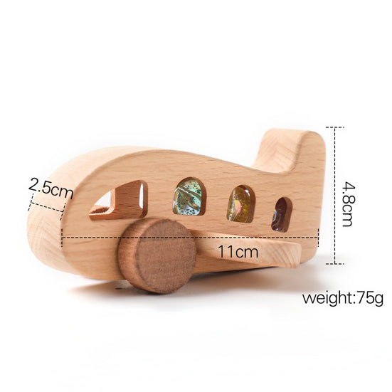 Wooden Airplane with marbles. Children Transportation Toy for Pretend Play