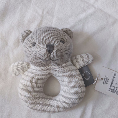 Knitted Animals Rings. Baby Toy. Grey Bear