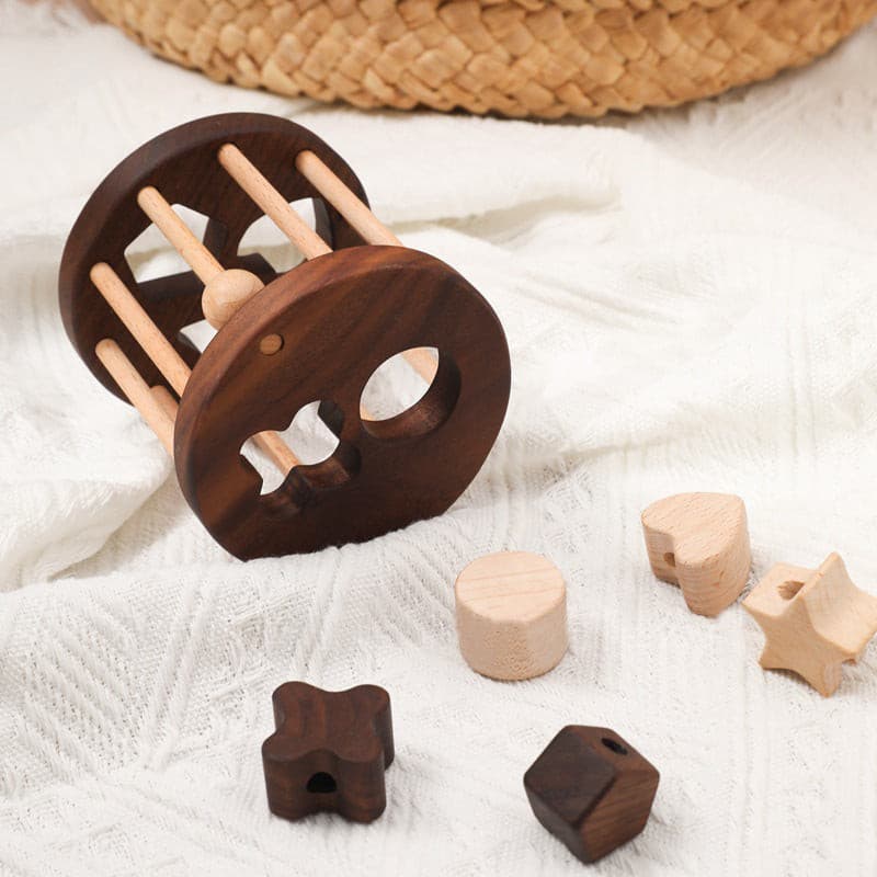 Multifunctional Wooden Threading, Shape Sorting, Rattle Toy. Baby Toy.