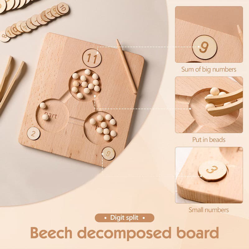 Double Sided Wooden Number Board. Montessori Math Toy.