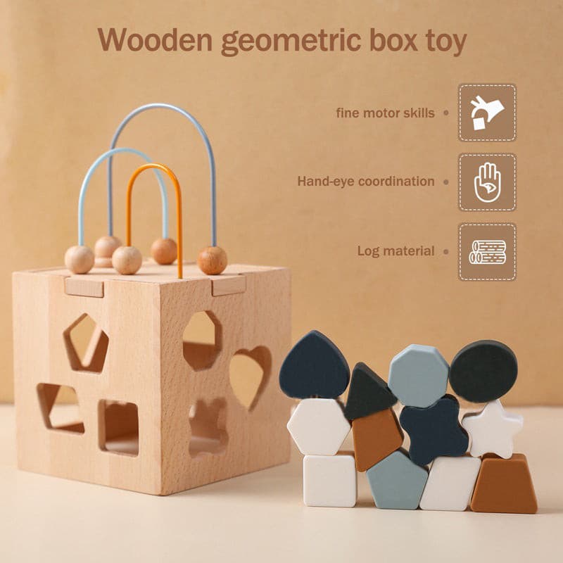 Multi Functional Shape Sorting Wooden Geometric Box Montessori Toy.