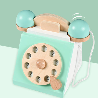 Wooden Vintage Retro Telephone, Wooden Children Toy