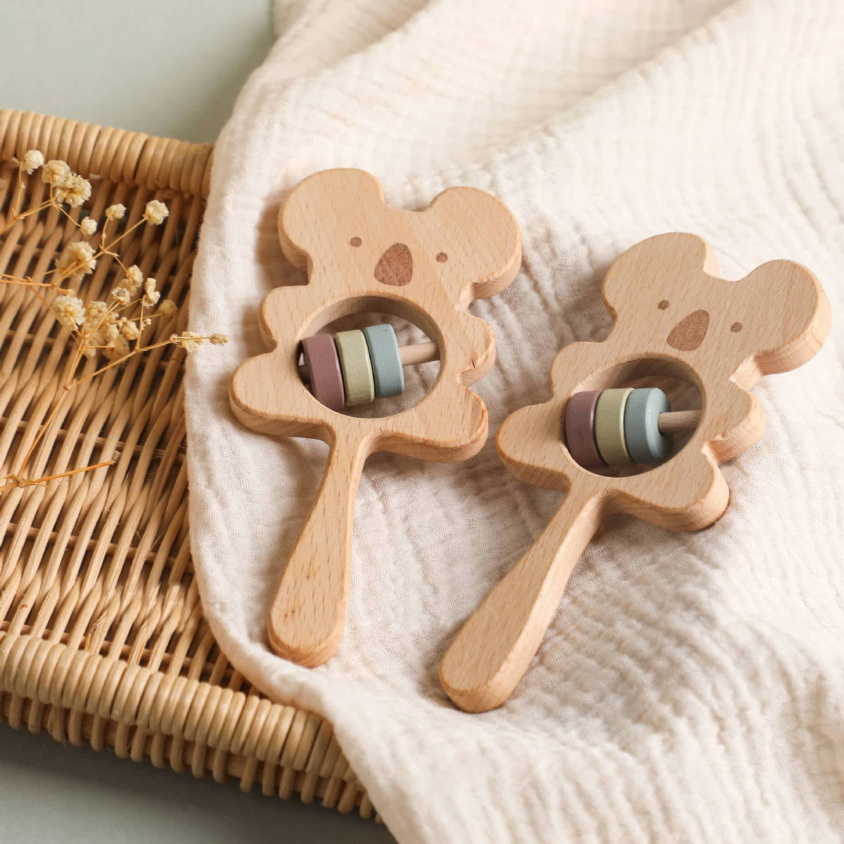 Animal Rattle Light Natural Wooden Animal Rattle. Baby Toy Early Development – Happi Bebe