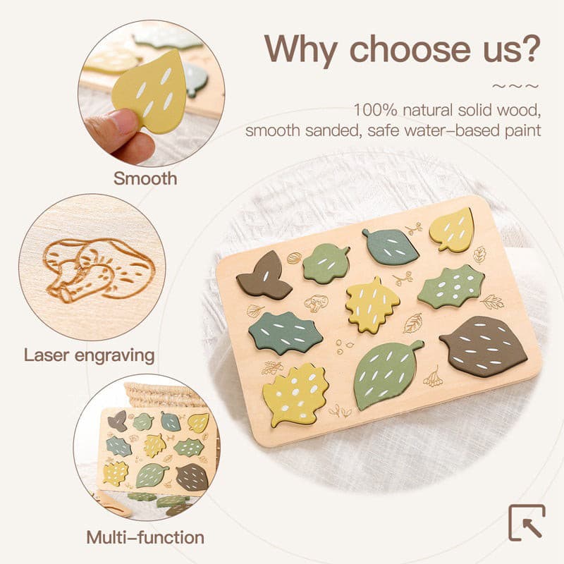 Nature Leaves Big Piece Wooden Jigsaw Puzzle. Toddler Toy