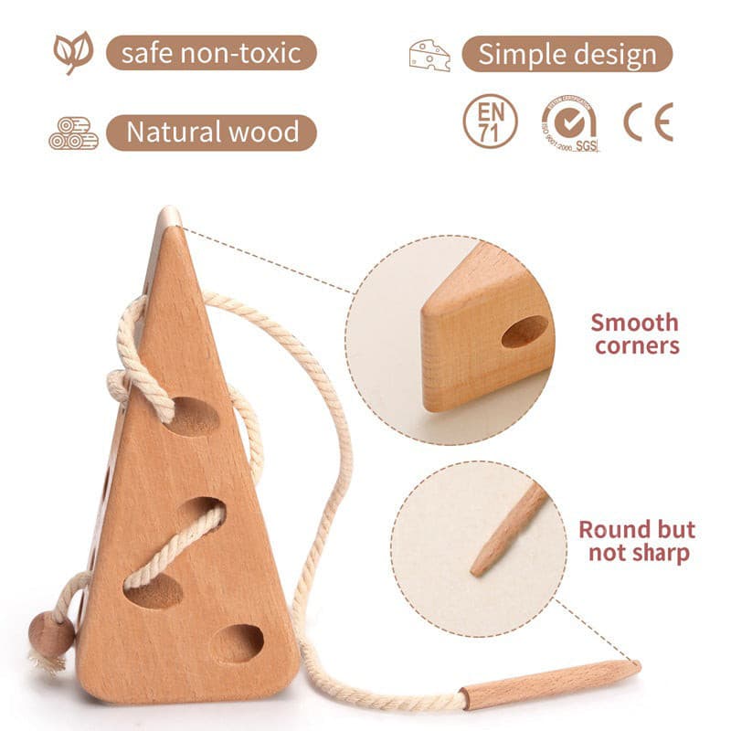 Wooden Cheese Threading Toy. Wooden Toy for Toddler