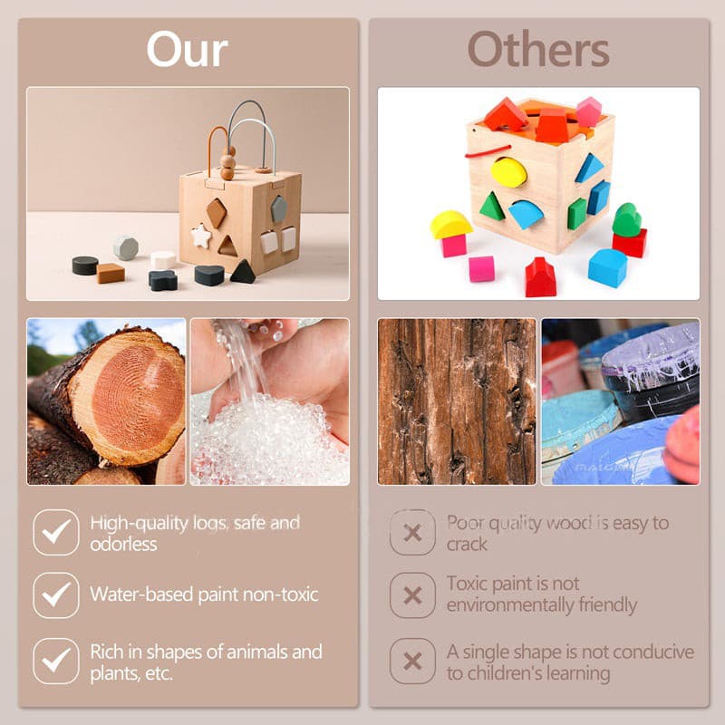 Multi Functional Shape Sorting Wooden Geometric Box Montessori Toy.