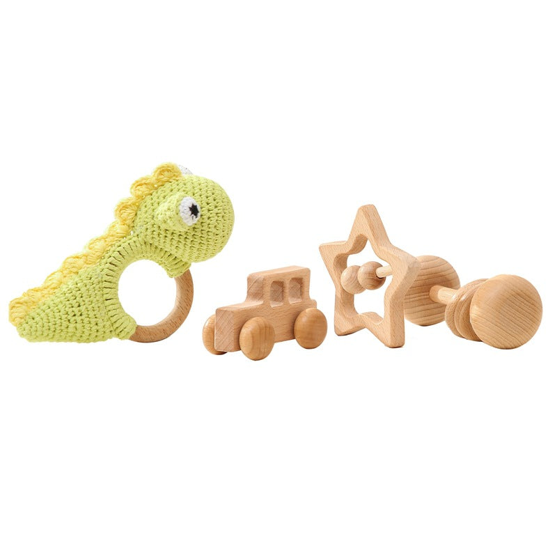 Handmade Dino Crochet Rattle / Teether , 4 piece baby gift set