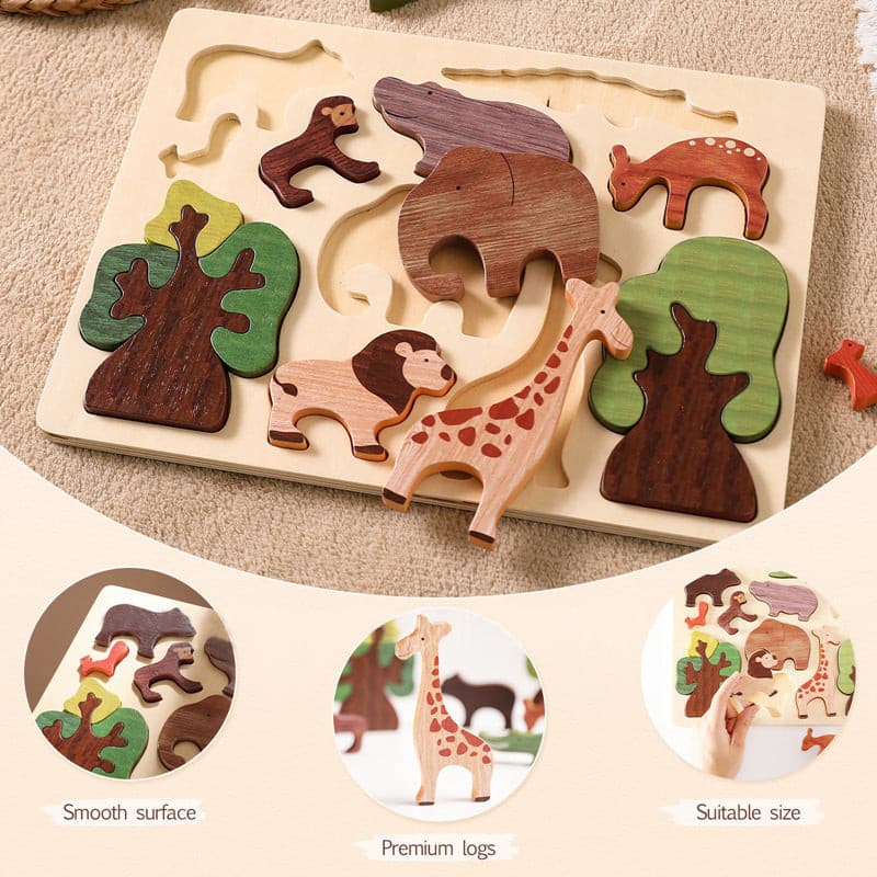 Jungle Big Piece Wooden Jigsaw Puzzle. Children Wooden Toy.