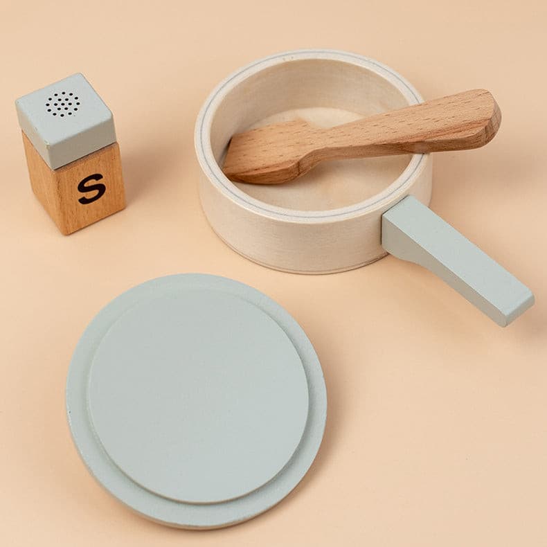 Wooden Cooking Pretend Play Set. Wooden Kitchen Food Toy.