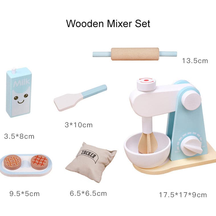 Wooden Mixer Set Pretend Play Set. Wooden Kitchen Food Toy.
