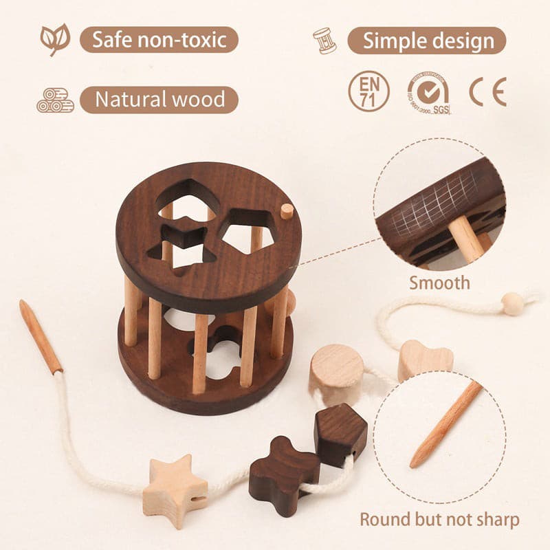 Multifunctional Wooden Threading, Shape Sorting, Rattle Toy. Baby Toy.