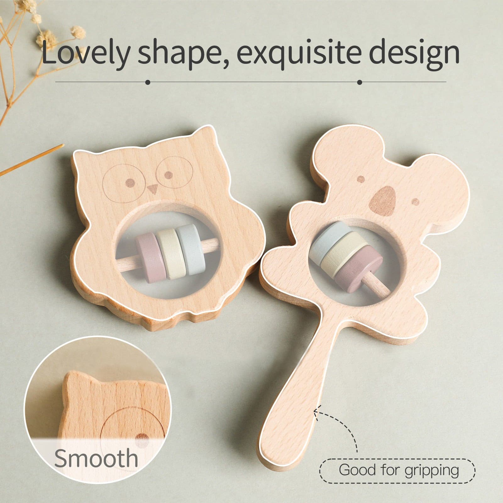 Wooden Animal Rattle. Baby Toy.