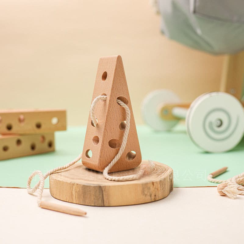 Wooden Cheese Threading Toy. Wooden Toy for Toddler