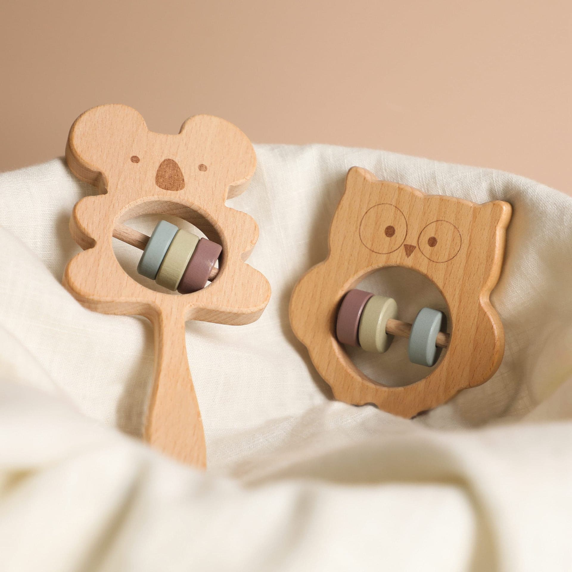 Wooden Animal Rattle. Baby Toy.