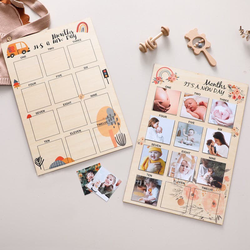 Monthly Wooden Photo Mileage Board. Photo Frame. Baby memory board.