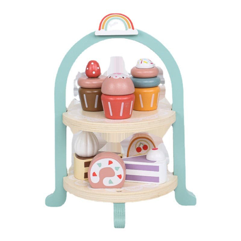 Kabi Wooden High Tea Set Pretend Play Set. Wooden Kitchen Food Toy.