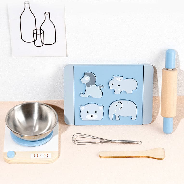 Cucino Wooden Cookie Baking Pretend Play Set. Wooden Kitchen Food Toy.