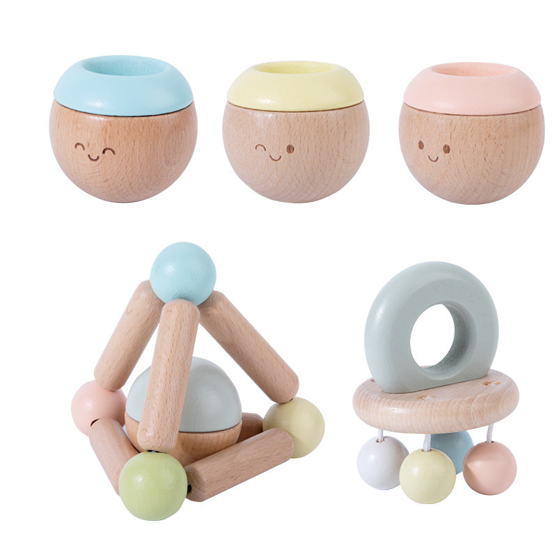 Baby sensory kit. Wooden Rattles. Baby toys. Macaron colours
